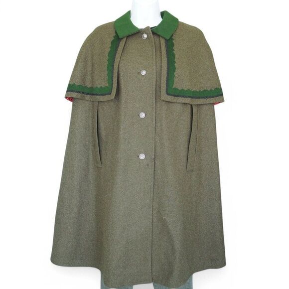 Salzburger Trachten und Dirndl Jackets & Blazers - Salzburger‎ Trachten und Dirndl Wenger Vintage Bavarian Wool Cape Olive Green 38